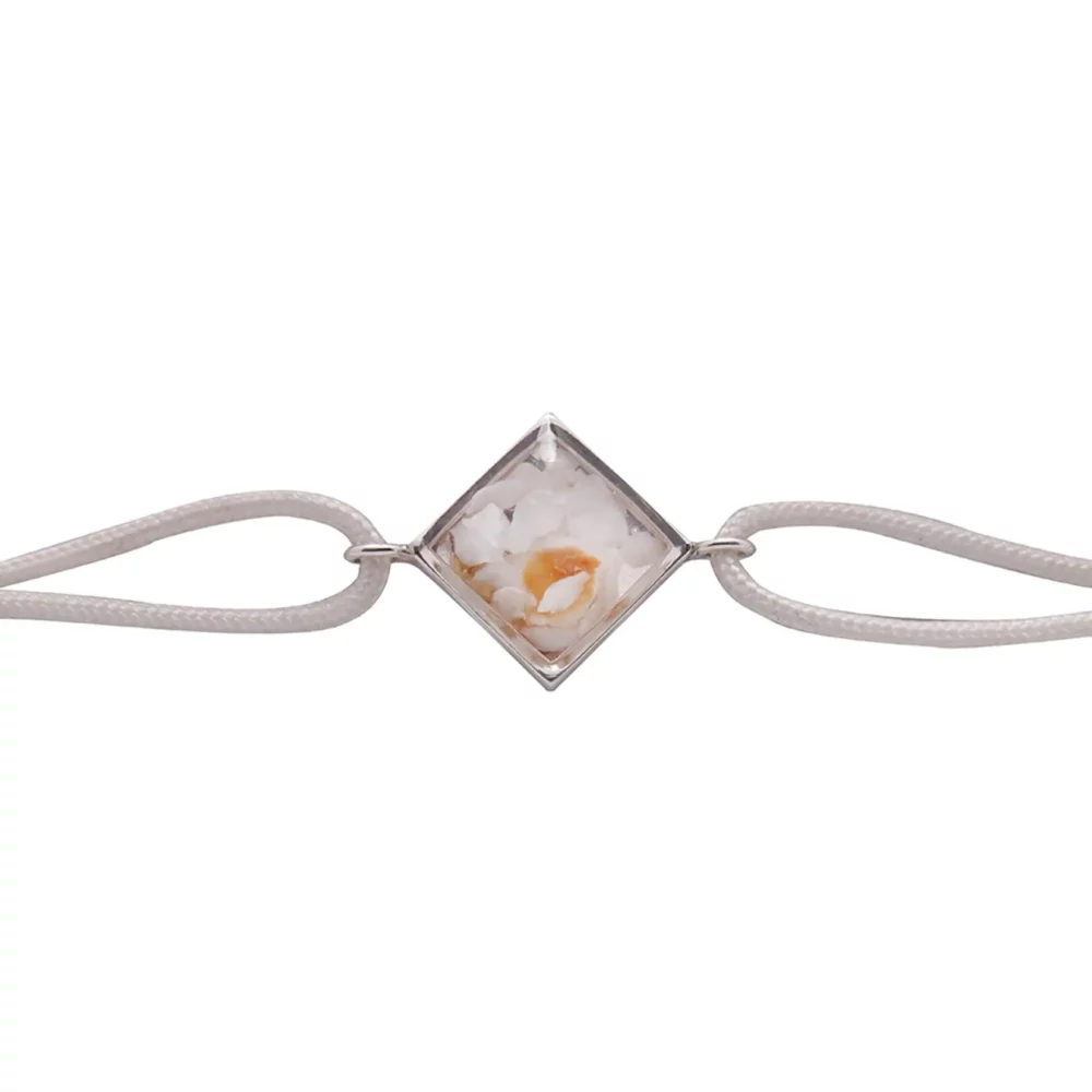 Bracelet en argent bordeaux cordon blanc résine huître