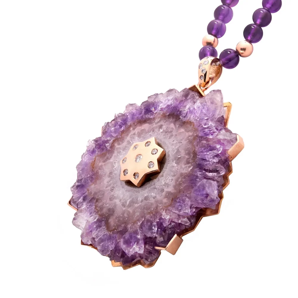 sautoir en or rose amethyste et diamants